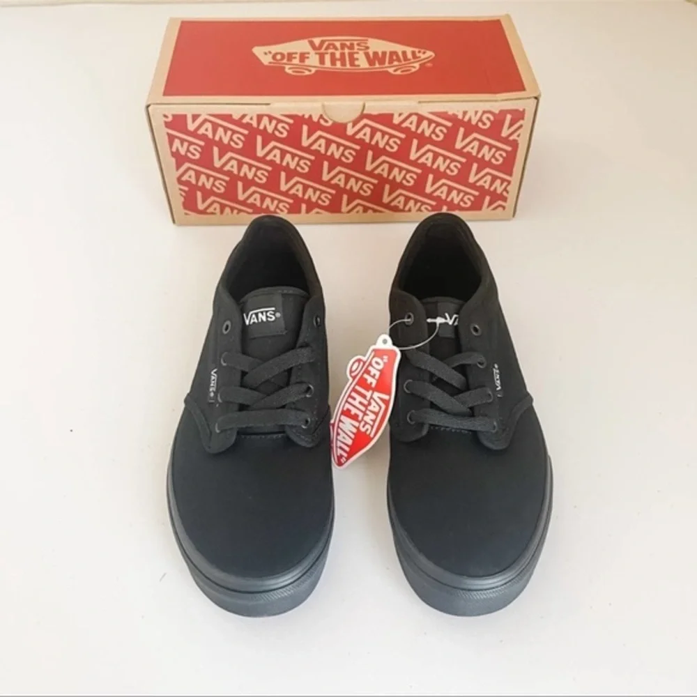 Vans Atwood Canvas Skate Shoes Sneakers Lace Up Black on Black‎ Youth Size 13.5